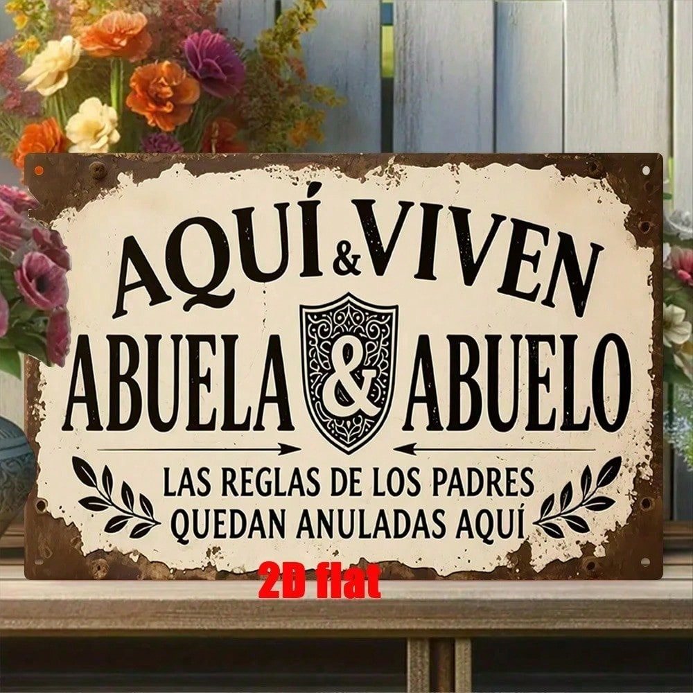 HELLOYOUNG โลหะชนบท Wall Art สเปนอ้าง AQUI VIVEN ABUELA ABUELO Vintage Iron Plaque กลางแจ้ง Porch De