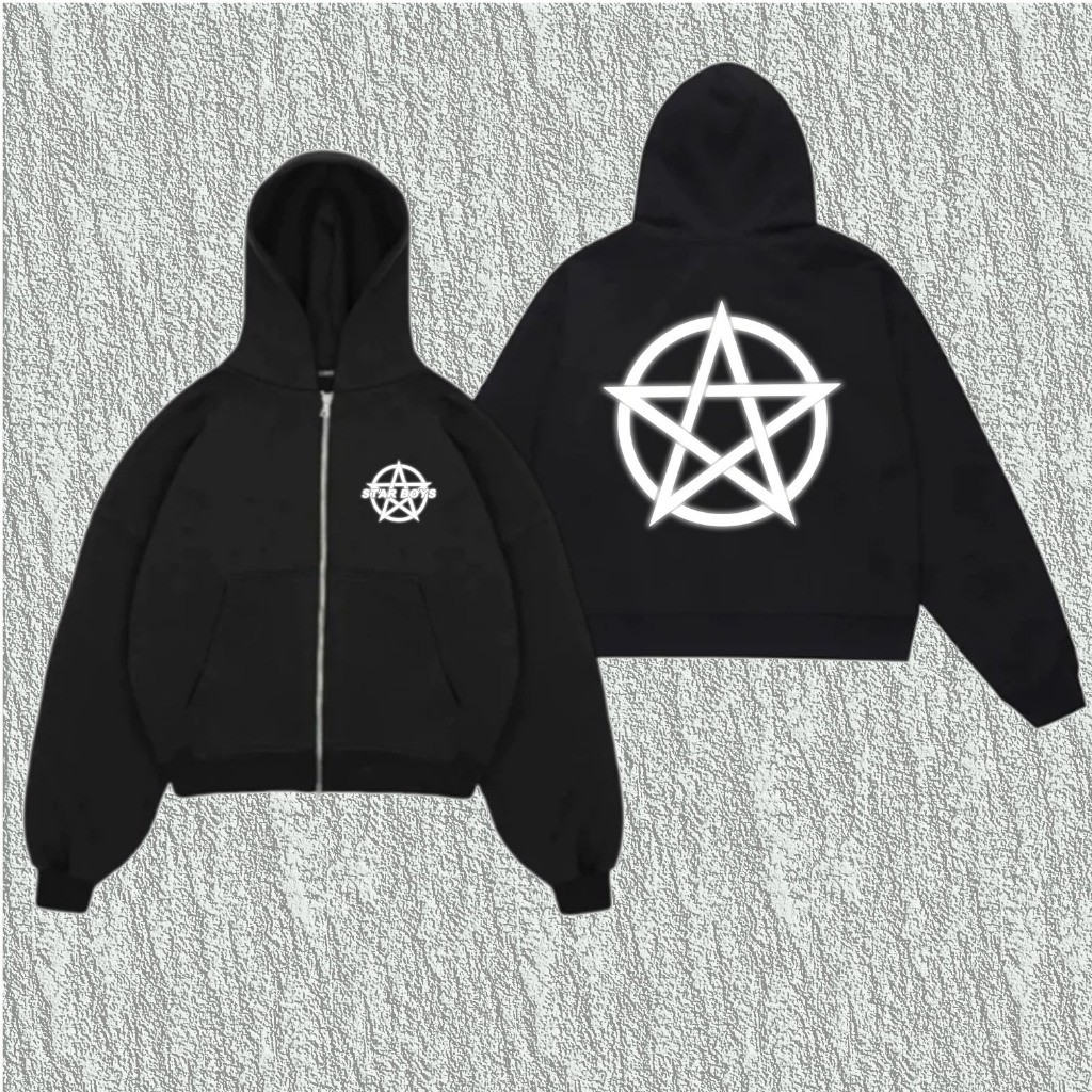 Mobuback Hoodie Ninja Balaclava Menyala ซิปสะท้อนแสง Skull Star Boxy Reflektif Nyala Hoodie