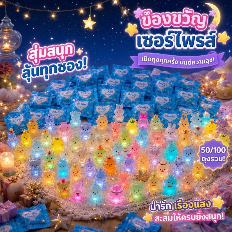 ของเล่นถุงสุ่ม ฟิกเกอร์สัตว์การ์ตูนเรืองแสง เรซินจิ๋ว คละแบบ แพ็คแยก ชุด 50 100 ชิ้น