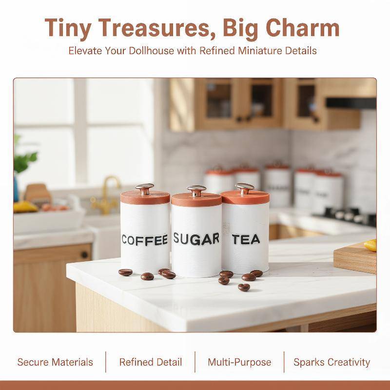 Oyr 1/12 Scale Dollhouse Tea Coffee Sugar Jars พร้อมฝาปิดสําหรับชุดจัดเก็บห้องครัว 3 N