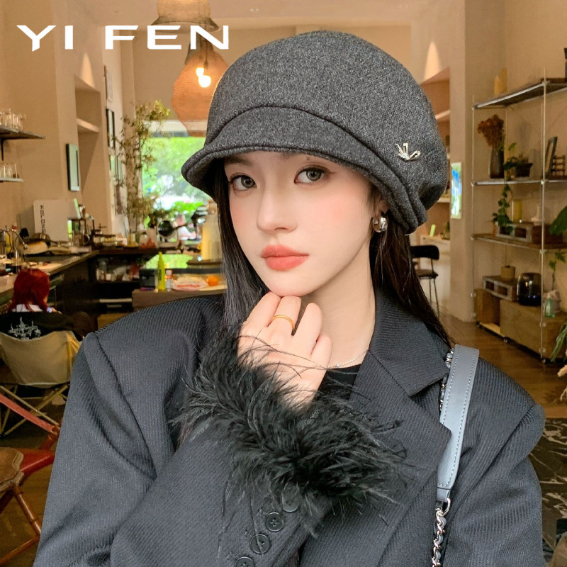 YIFEN เวอร์ชั่นเกาหลีฤดูใบไม้ร่วงฤดูหนาวสไตล์ใหม่ Warm All-Match Face-ดูอารมณ์ขนาดเล็กอังกฤษRetroหมวกหญิงHigh-Endจิตรกรหมวก