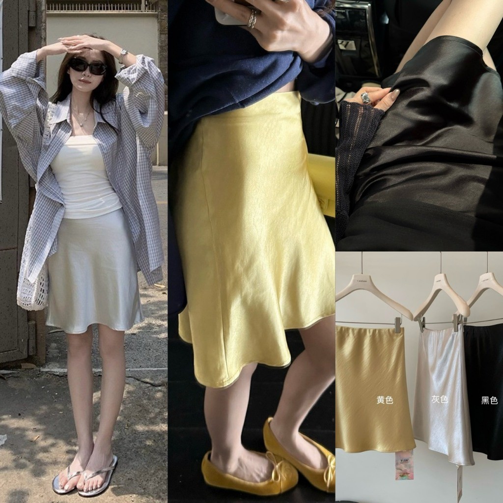 Y6896 Glossy Satin Mini Skirt กระโปรงสั้น ผ้าซาตินเกรดพรีเมียม สัมผัสนุ่มลื่น แฟชั่นเกาหลี TAG Yjia