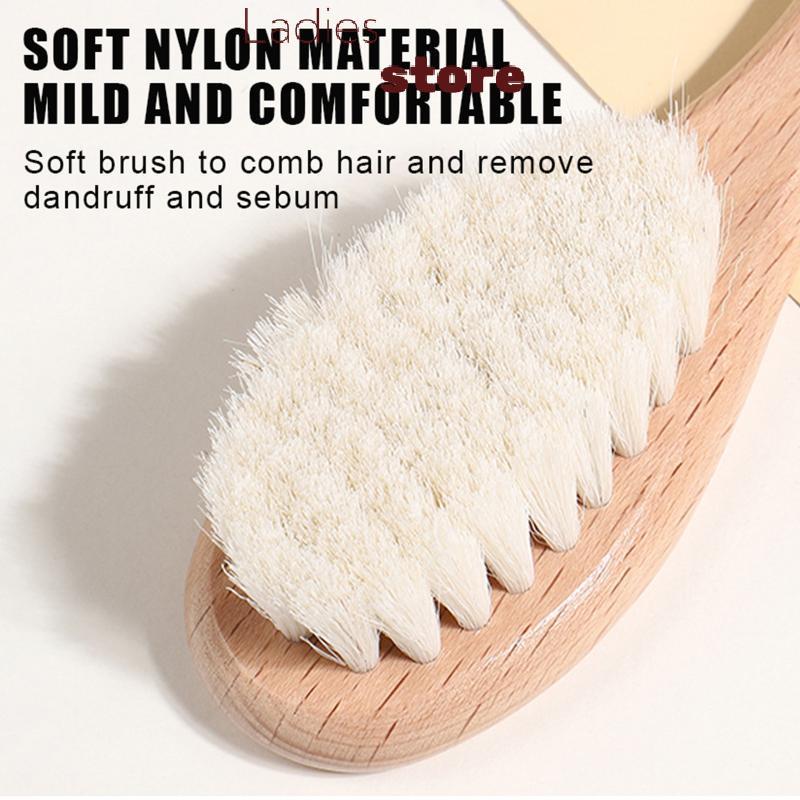 KTH Beech Wood Baby Cushion Comb 2/3 ชิ้นชุดแปรงขนสัตว์ Gentle Scalp Care ของขวัญทารกแรกเกิดเด็กวัยห