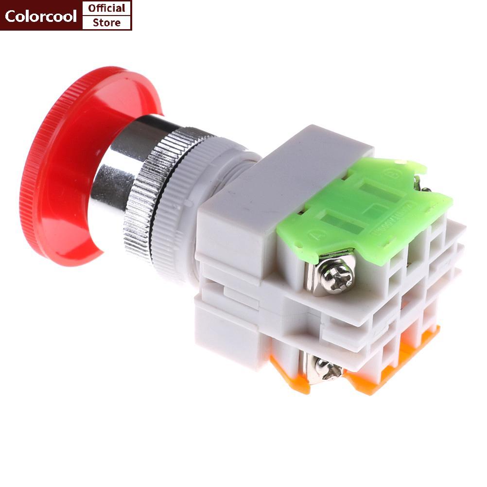 TH หมวกเห็ดสีแดง 1NO 1NC DPST สวิตช์ปุ่มกดหยุดฉุกเฉิน AC 660V 10A HH