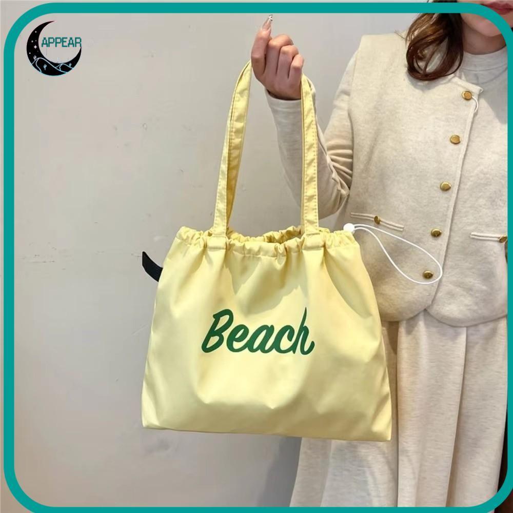 APPEAR String Tote Bag, กระเป๋าสะพายผ้าใบลําลอง, ตัวอักษรแฟชั่นพิมพ์แบบพกพาความจุขนาดใหญ่กระเป๋าถือช้อปปิ้ง