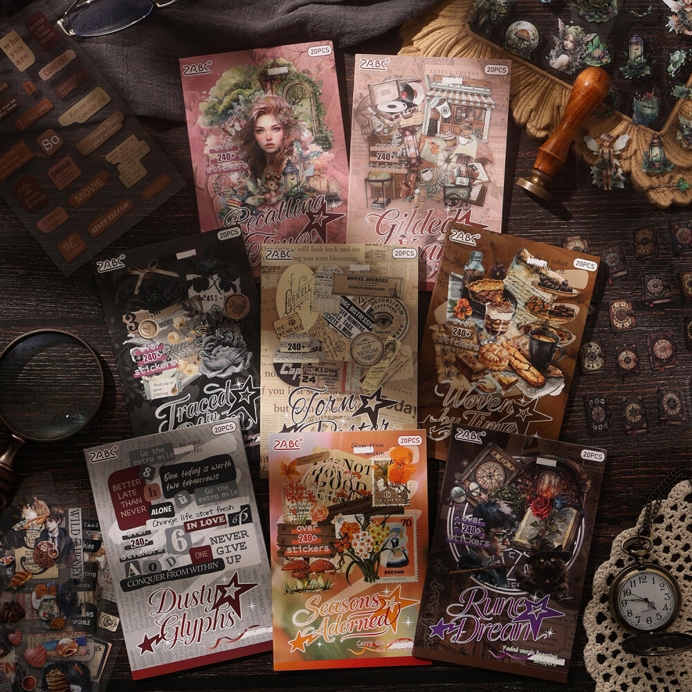 KOWEI 20 ชิ้น [ชุดความทรงจําที่กําลังเติบโต] Four Seasons Floral Hairpin ตัวอักษรภาษาอังกฤษ Vintage Theme Journal วัสดุตกแต่งฐานสติกเกอร์สมุดภาพอุปกรณ์