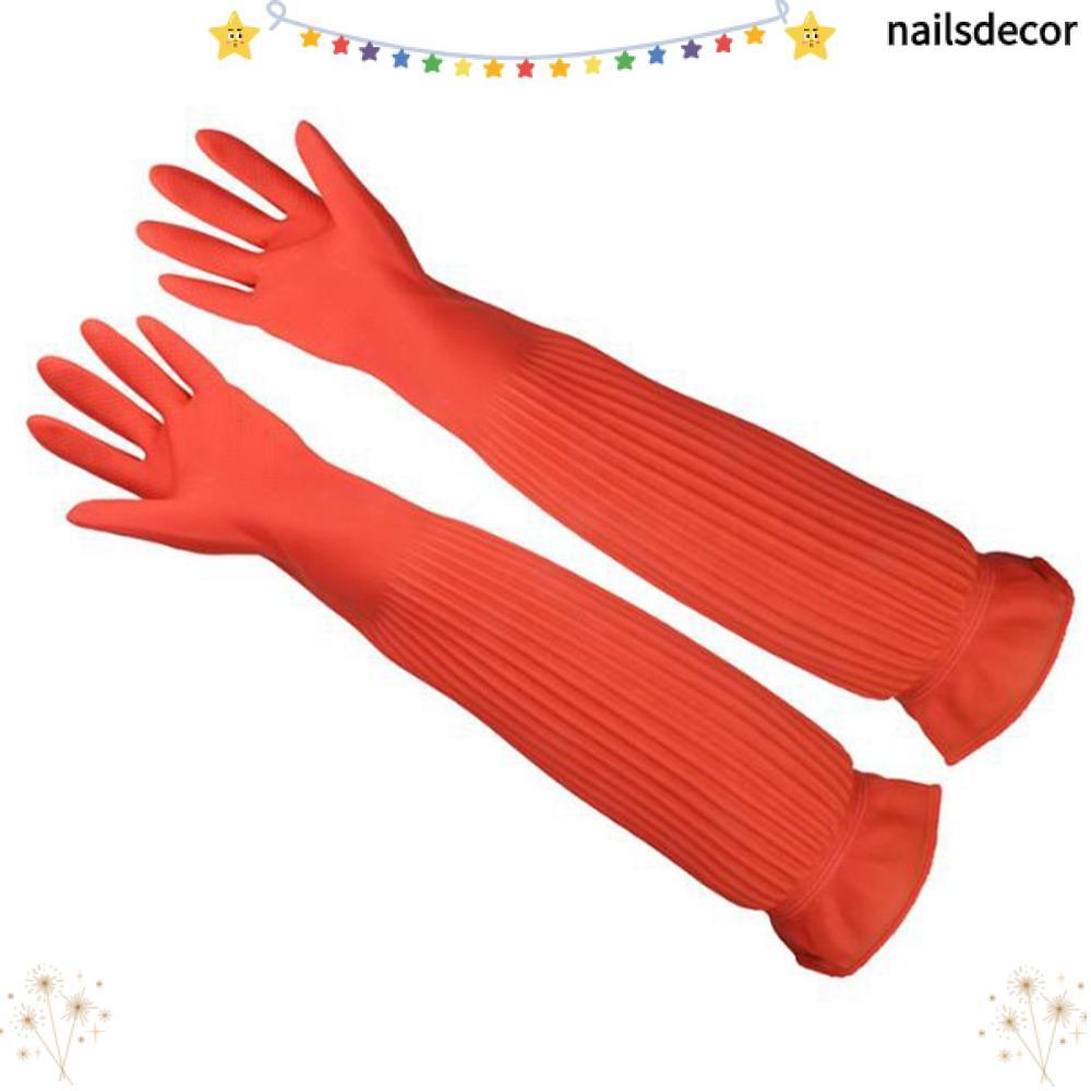 NAILSDECOR 1 คู่ Latex Gauntlets, โครงสร้างกันน้ํา 56 ซม.ขยายแขนป้องกัน, ทําความสะอาดง่าย Skin-Fit E