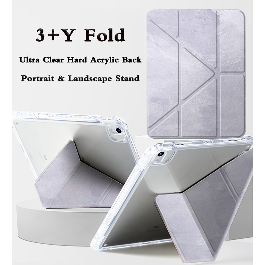 Pale Grey 3+Y เคส iPad พับสําหรับ Mini4 5 7.9"/Air6 7 8 11"/Pro11" M4 M5 24 25/Pro11" 20 21 22/Mini6
