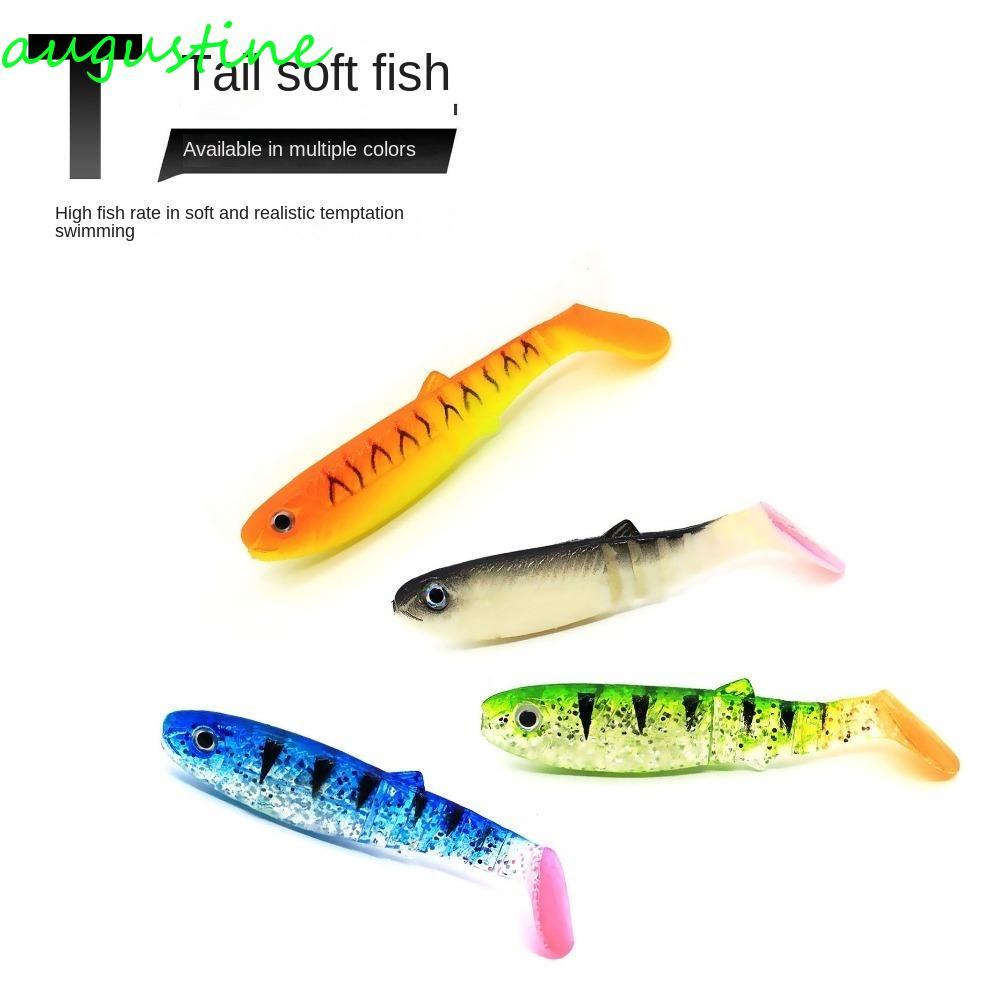 AUGUSTINE 5PCS T-tail Wobblers, 8 ซม./6g เหยื่อ T-tail ประดิษฐ์, ตกปลา Swimbait Biomimetic หนอนซิลิโ
