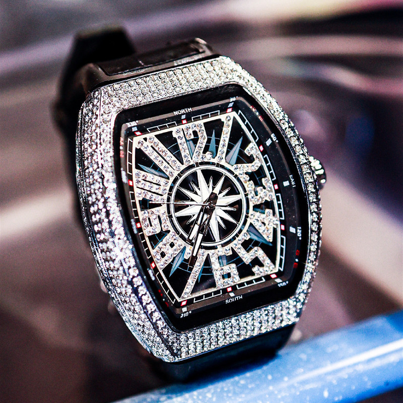Diamond Automatic Mechanical watch นาฬิกาผู้ชายกันน้ํา Barrel-Shaped นาฬิกาผู้ชาย