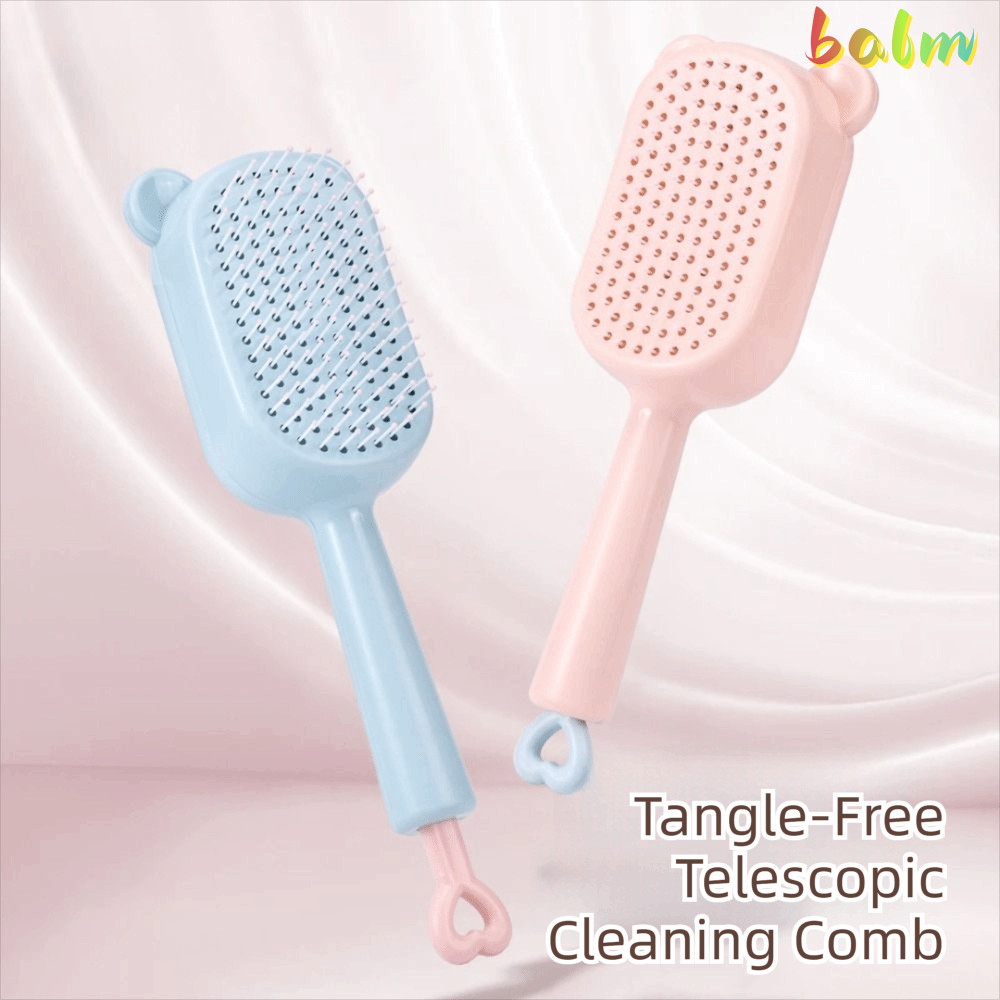 BALM Self-Cleaning Hair Brush, Anti-Static Retractable แปรงผม, Self-Cleaning พลาสติก Anti-Static หวี
