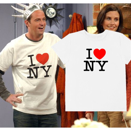 แบรนด์ 同款i love ny Beauty 老 友 Friends เครื่องแต่งกายเสื้อยืดหัวใจ Chandler