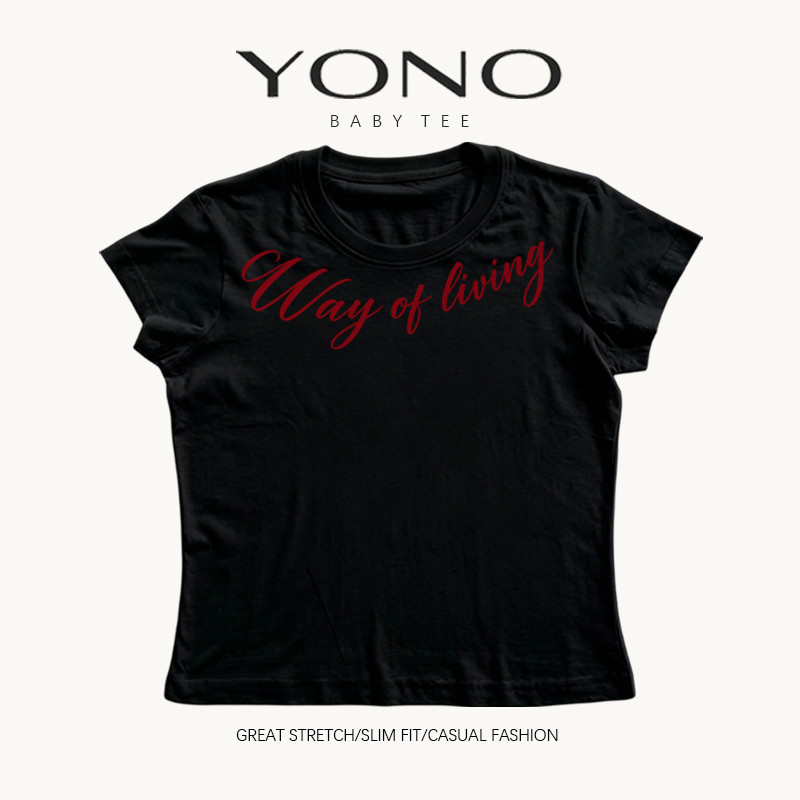 (พร้อมส่ง24ชม.) เสื้อยืดผู้หญิง Baby Tee ทรงเข้ารูป ลายข้อความ Way of living สไตล์วินเทจ เกาหลี แฟชั่นลำลอง