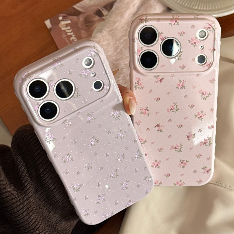 หวานโรแมนติกสีชมพูสีม่วงลายดอกไม้ขนาดเล็กเคสโทรศัพท์สําหรับiPhone 17 11 13 14 15 16 12 Pro Max 17 Pro Max Soft TPU Shellน่ารักผู้หญิง