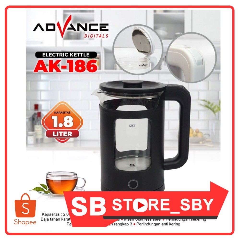ADVANCE TRANSPARENT WALL ELECTRIC KETTLE 2.0 ลิตร AK-186 ELECTRIC KETTLE