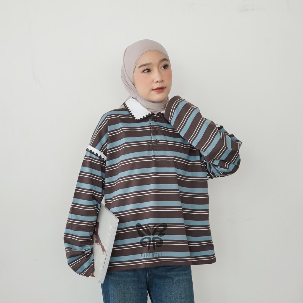 ELIYA STRIPE BLOUSE WOMENS TOP BUTTON COLLAR OUTFIT NAPPWEAR