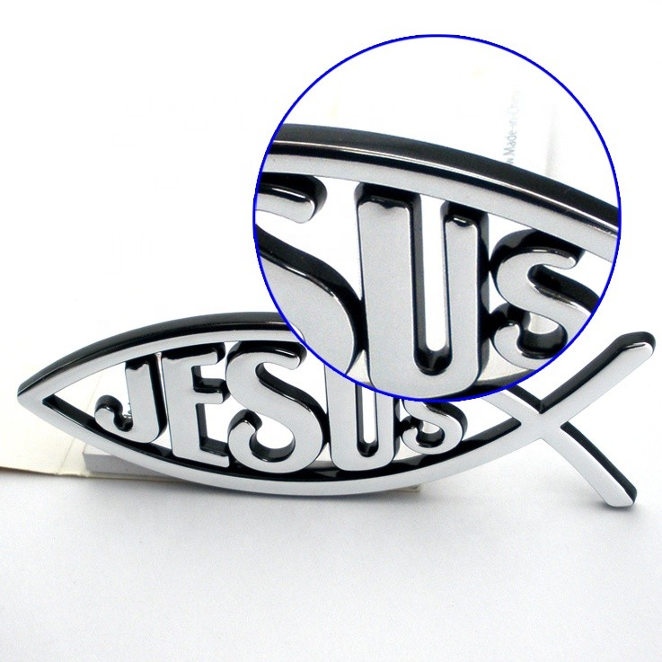 Premium-American JESUS Fish Chrome Self Adhesive Make Your Own Luxury 3d Custom Car Emblem