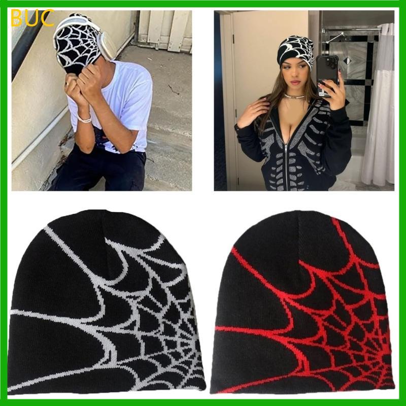 BUC หมวกถักหมวก Y2K Beanie Spider หมวก Y2k Skullies Beanie Baggy Slouchy หมวก Skull หมวก Spider Bean