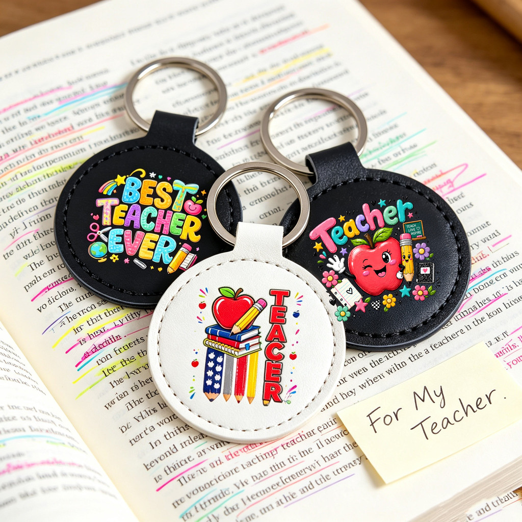 Teacher day Themed พวงกุญแจหนังกลม Best Teacher Ever Pattern Key Ring ครูs Day Appreciation ของที่ระ