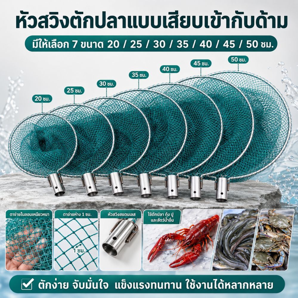 🧦 หัวสวิงตักปลา (เฉพาะหัว ไม่มีด้าม) สแตนเลส ตาข่ายหนาแน่น กระชอนตักปลา ที่ตักปลา แข็งแรงตาข่ายเหนียว/G0006