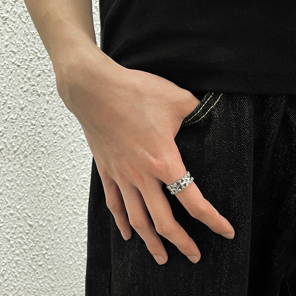 Cross Iris Diamond Fashion Unique Hollow Flower Ring Men Women Niche Design All-Match Ring Trend