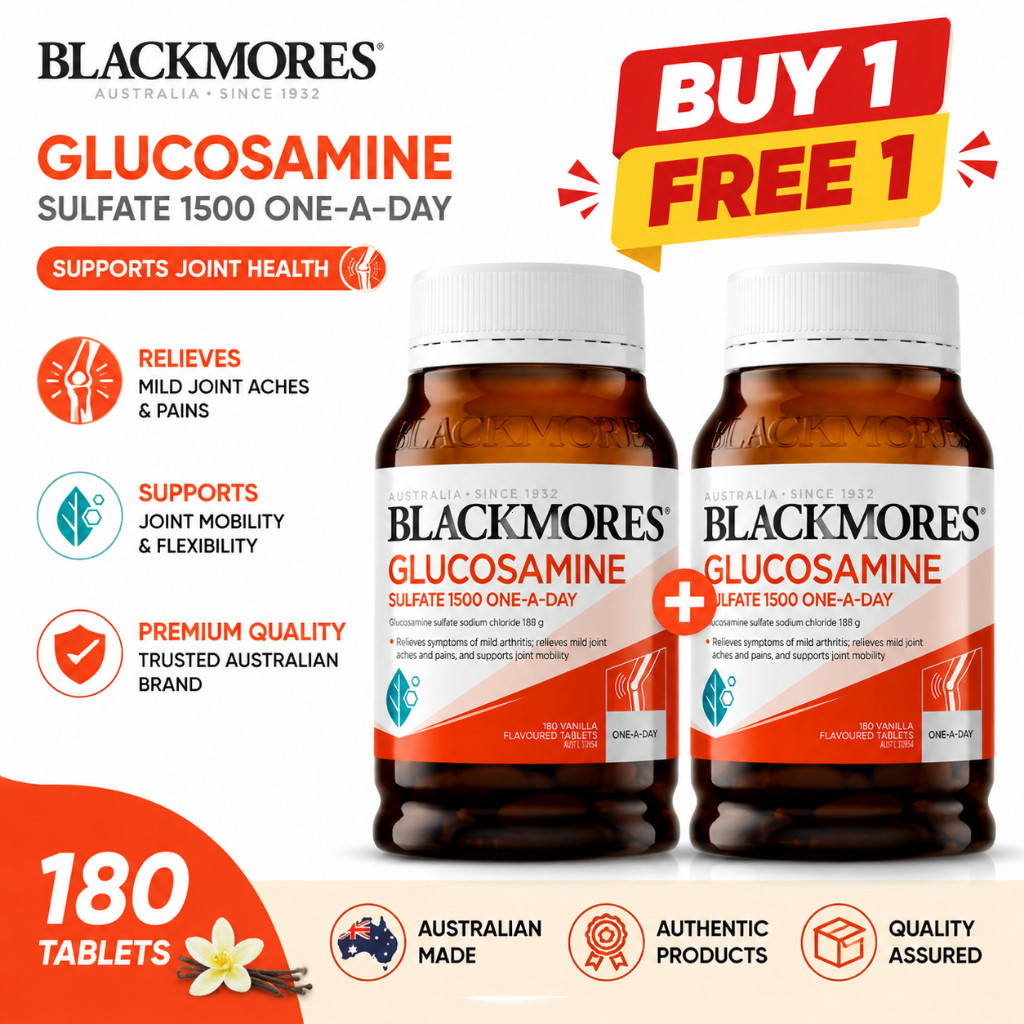 BLACKMORES ซื้อ 1 แถม 1Blackmores Glucosamine Sulfate 1500mg One A Day 180/360 เม็ดอาหารเสริมดูแลร่วมสนับสนุนกระดูกอ่อนยืดหยุ่นสําหรับสุขภาพข้อรายวัน