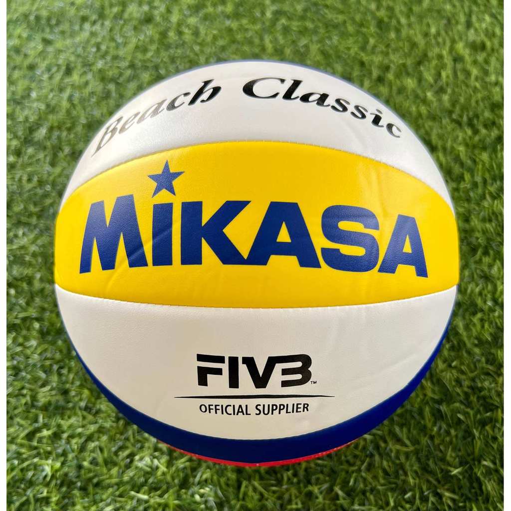 ลูกวอลเลย์บอลชายหาดหนังเย็บ TPU Mikasa BV552C-WYBR ของแท้ 100% (ฟรีตาข่ายใส่บอล + เข็มเติมลม) (สีน้ำ