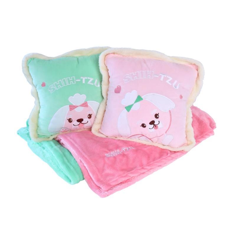 [ของแถมงดจำหน่าย] SHIH-TZU หมอนผ้าห่มพกพา 2-IN-1 ลายสุนัขชิห์สุ น้ำหนักเบา พับเก็บง่าย