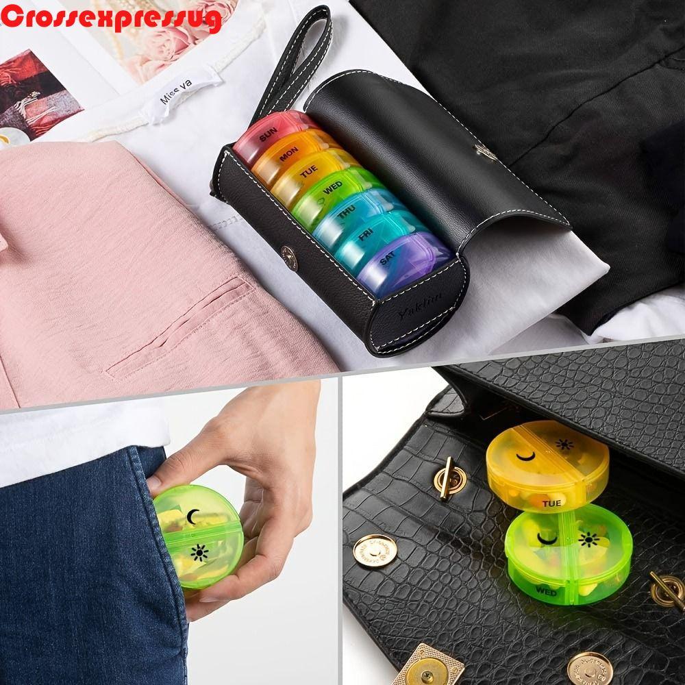 VORTEX ที่เก็บยา 7 วัน ช่องใส่ AM/PM หนัง PU 14-Grid Vitamin Storage, Stylish Week Mark Reusable Por