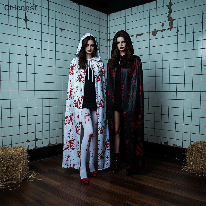 [Chc] ฮาโลวีน Bloody พิมพ์ Hooded Cape 2 สีตัวเลือกแบบพกพาคอสเพลย์ Prop สําหรับปาร์ตี้เครื่องแต่งกาย