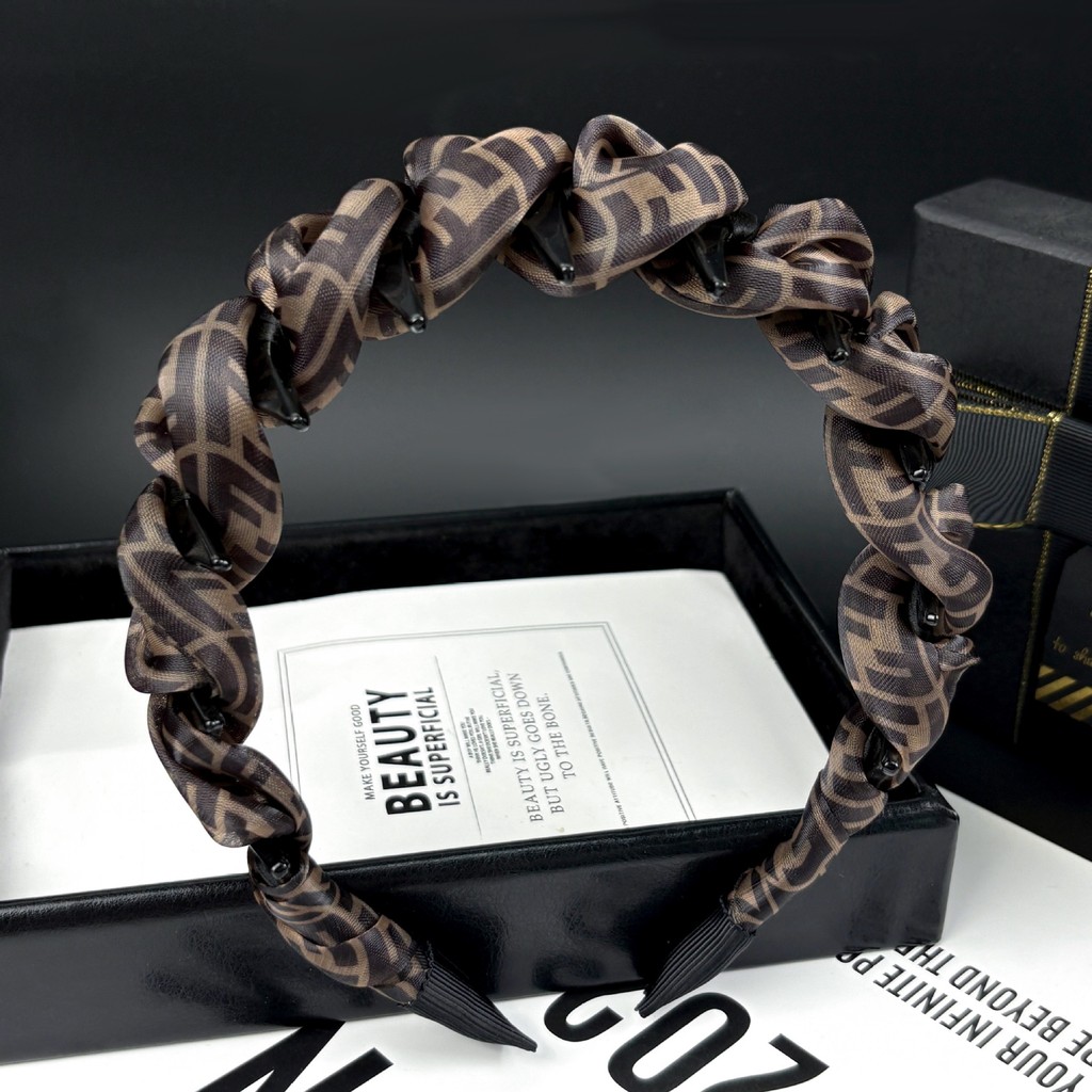 Noble Brown Coffee~Retro Quality Satin Hoop Female New Style Old Money Style High Headband with Toot