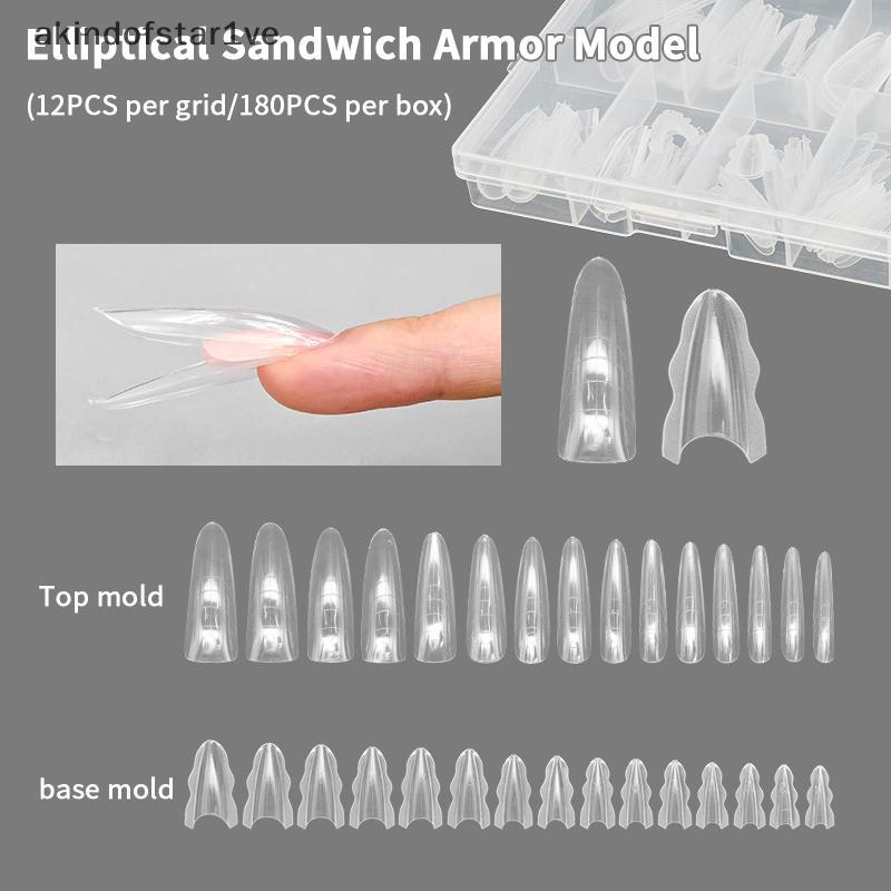 [ใหม่] 180 ชิ้น/กล่องแซนวิช Dual Nail Forms 15 ขนาด Extensions-Dual Forms Coffin Almond Nail Forms S