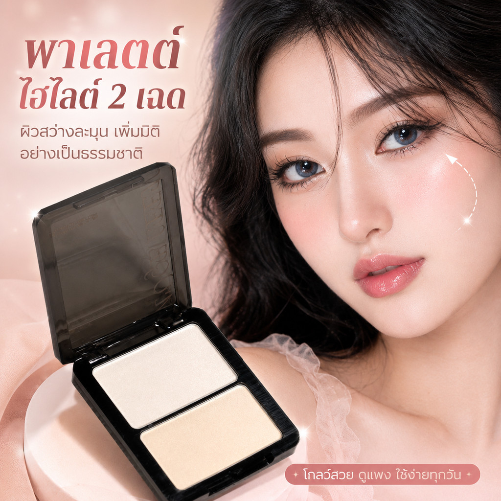 MGL พาเลตต์ 2 ช่อง เนื้อแมตต์ ใช้ได้ทั้งแห้งและเปียก รวมแป้งเซ็ตเมคอัพ ไฮไลท์ คอนทัวร์ และบลัชออนในต