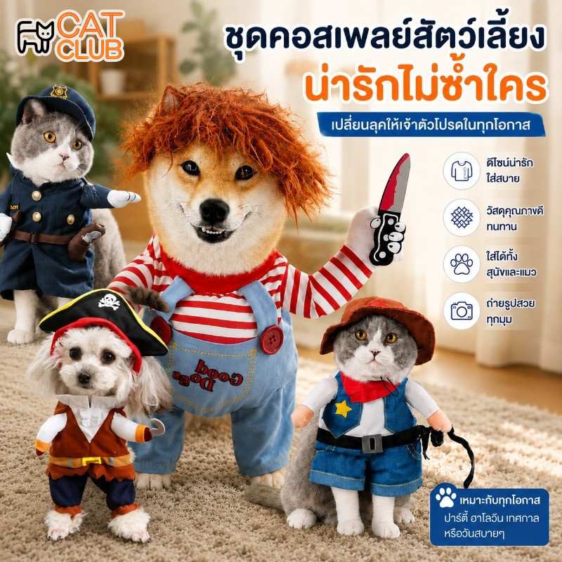 CAT CLUB ชุดแมว เสื้อแมว คอสเพลย์ เสื้อสุนัข ชุดหมาแมว เครื่องแต่งกายสุนัขแมวตลก