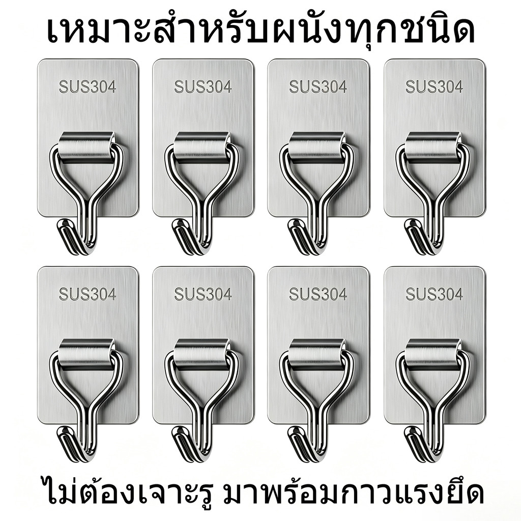 ขายส่ง ตะขอเกี่ยวสแตนเลส 304 แบบไม่เจาะรู มาพร้อมกาวแรงยึด ยึดแน่นมาก เหมาะสำหรับผนังทุกชนิด สต็อกกรุงเทพฯ
