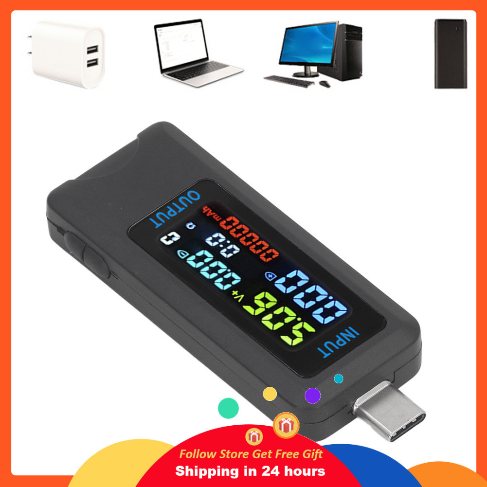 Supergoodsales มิเตอร์วัดกำลังไฟฟ้า Type C มัลติฟังก์ชั่น สองทิศทาง 0-5A 0-8A 5-36V แรงดันไฟฟ้าปัจจุ