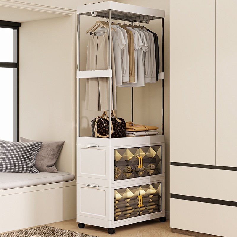 Clothing Garment Rack Wardrobe Floor Folding Coat Rack Foldable Wardrobe Hanger  Clothes Storage Ope