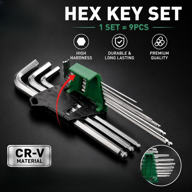 คุณภาพสูง Hex Key 9 ชิ้น CR-V / ALLEN KEY / L KEY / Allen-key L-key 1 ชุด Ts Series
