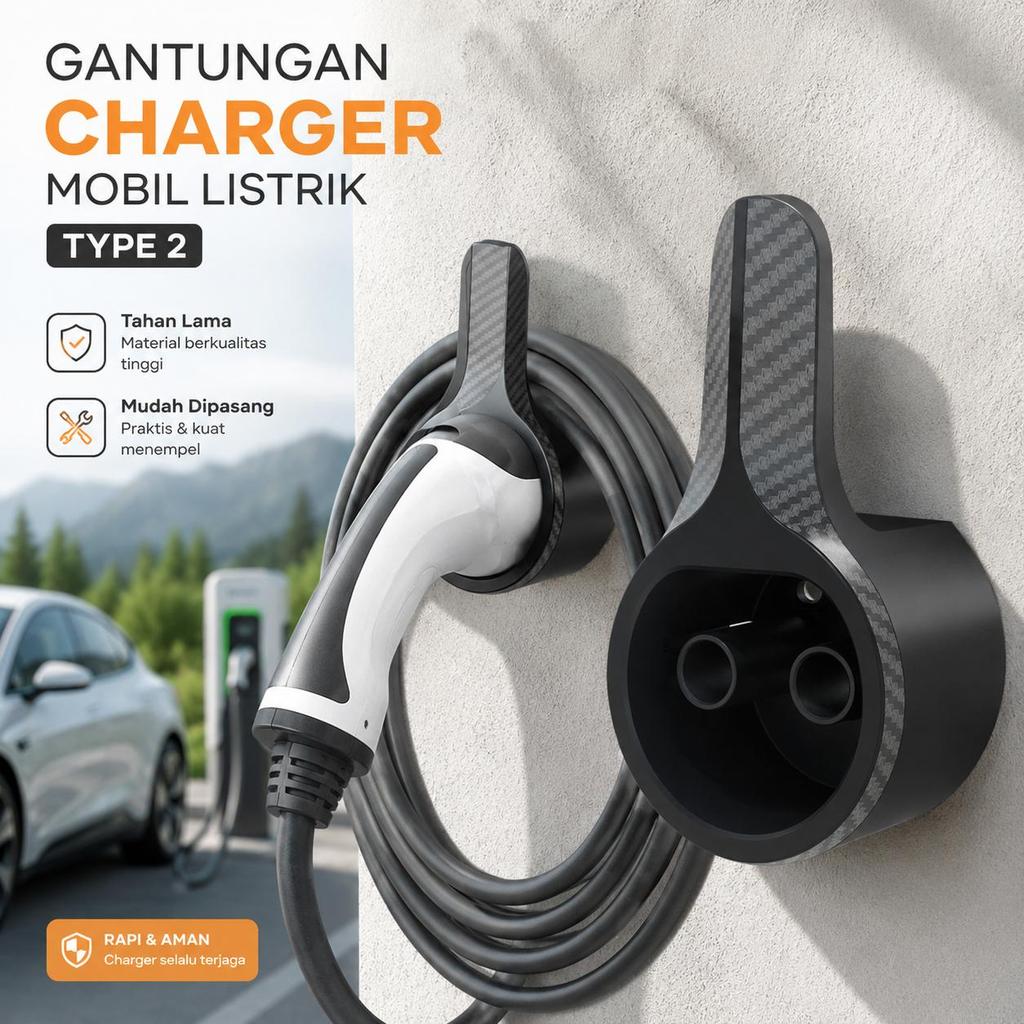 GANTUNGAN EV Car Holder Car Charger Cable Hanger Type 2 IEC Plug กันน้ํา Anti Air หนาและทนทาน ABS วั