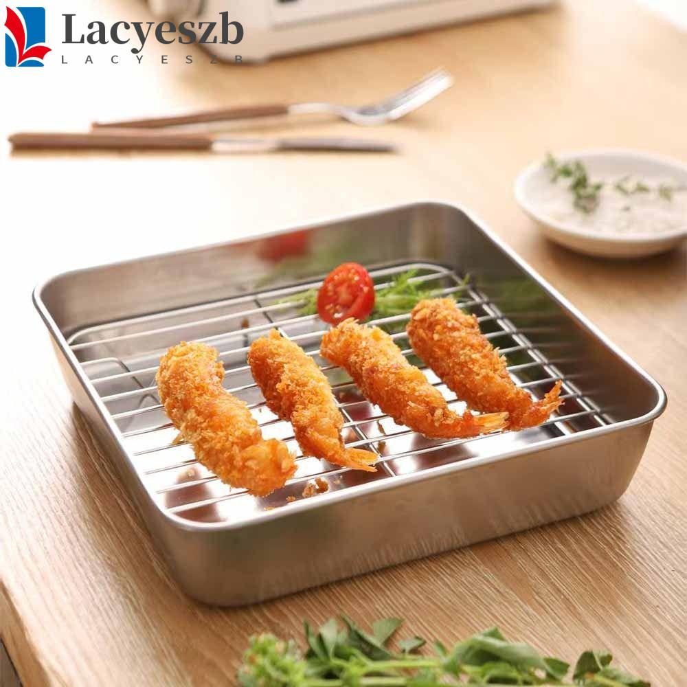 LAYESZB ชุดกระทะย่าง, ถาดอบทนความร้อนสแตนเลส, เครื่องล้างจานปลอดภัย Non-stick ตะกร้าตาข่ายสี่เหลี่ยม Air Fryer ตะแกรงย่างหม้อหุงข้าว