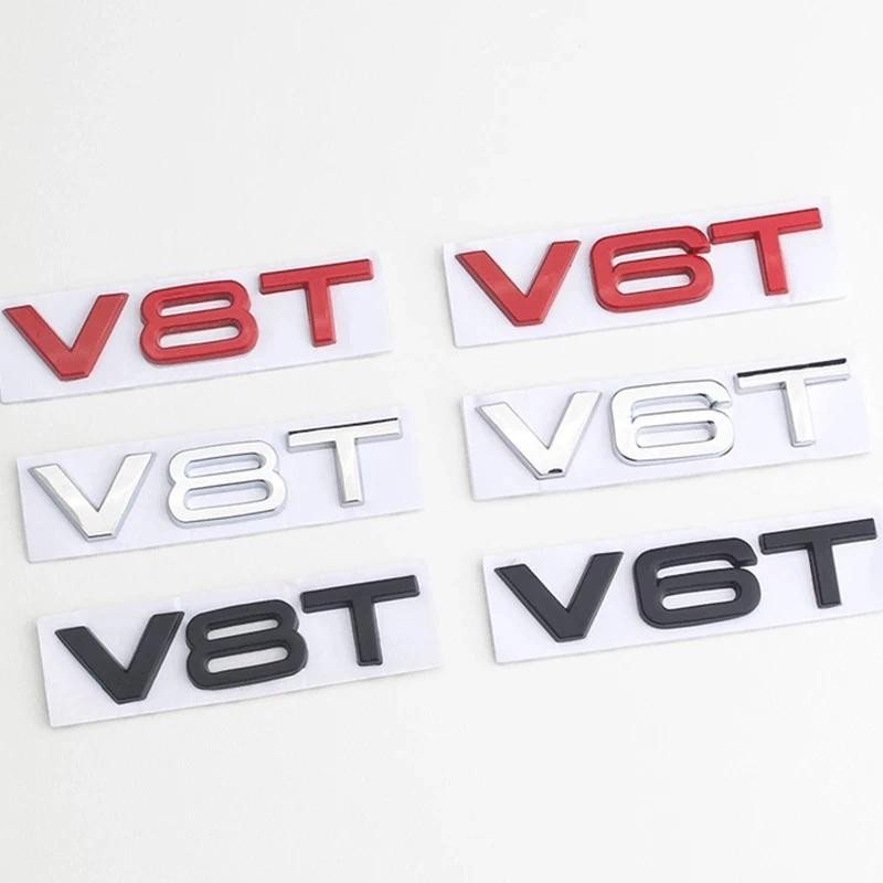3d โลหะรถ Fender ด้านข้างสัญลักษณ์ V6T V8T โลโก้สําหรับ Audi S4 A4 B7 V6T สติกเกอร์ A6 Golf 4 C7 SQ7