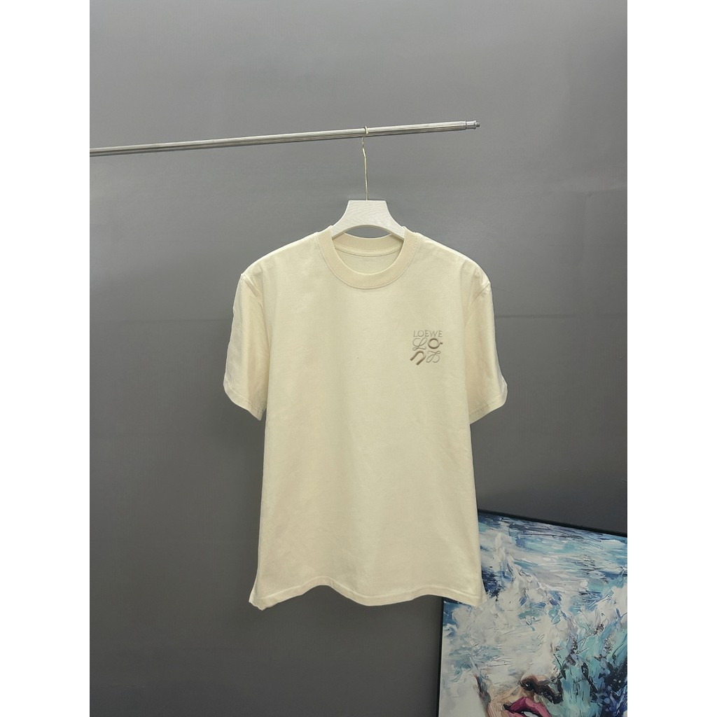 Loewe/Loewe/2026 คลาสสิกรอบคอแขนสั้นเสื้อยืดผู้ชายผู้หญิงสไตล์ใหม่ทุกวันที่มีสีสันผ้าฝ้ายแท้หลวมสบาย