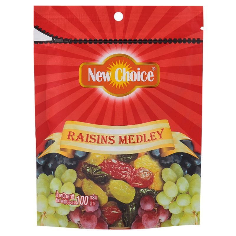 นิวช้อยลูกเกดเมดเล่ย์ 100กรัม New Choice Raisins Medley 100g.