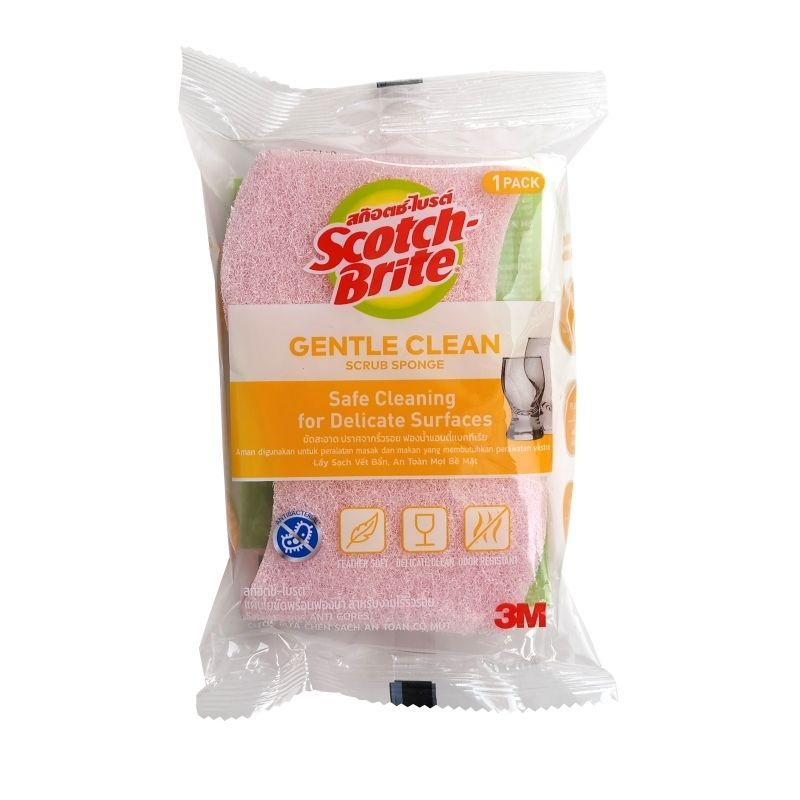 3เอ็มแผ่นใยขัดพร้อมฟองน้ำแอนตี้แบคทีเรียสีชมพู 3M Antibac Sponge Light Duty Pink