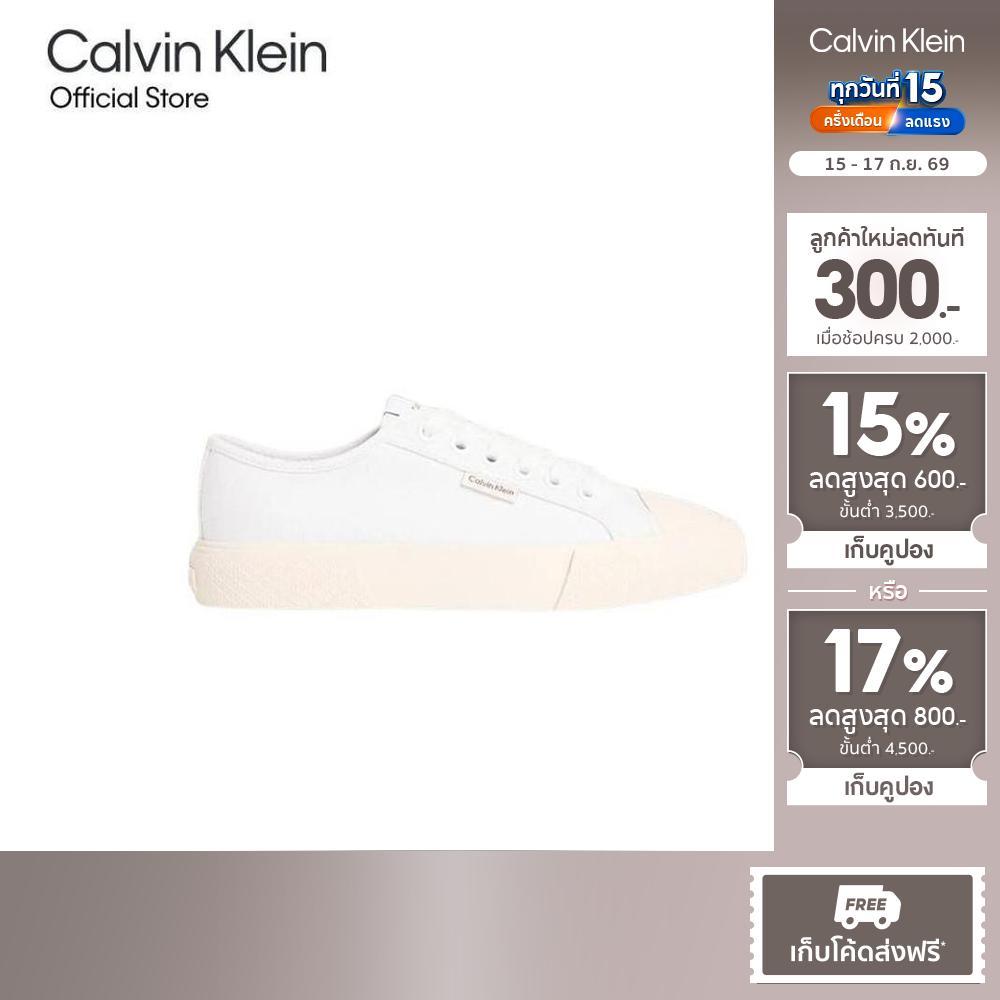 CALVIN KLEIN รองเท้าผ้าใบผู้หญิง Canvas Emblem Logo Trainers รุ่น HW02975 YBR-สีขาว