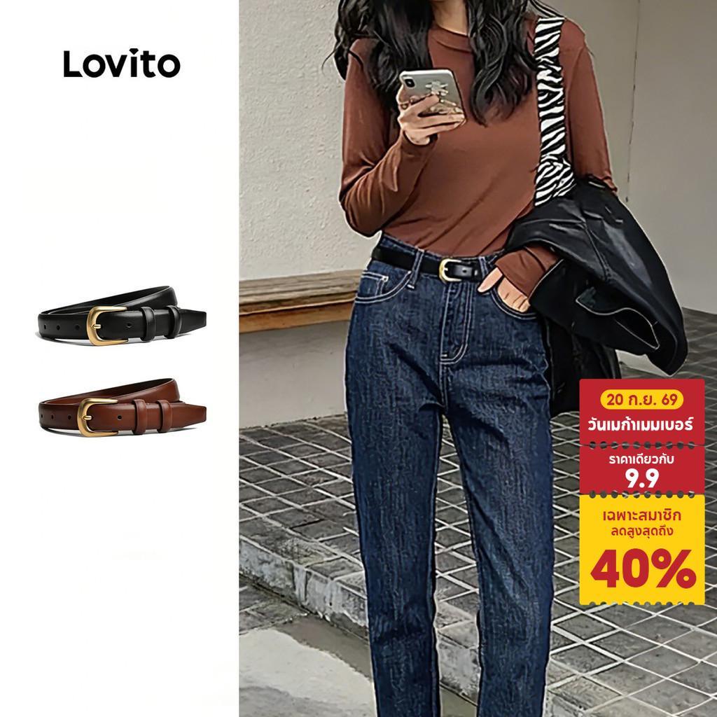 Lovito เข็มขัดแคชชวลสไตล์เรโทรสุดคลาสสิก ใช้งานได้หลากหลาย เหมาะสำหรับใส่ทำงาน LFA111099