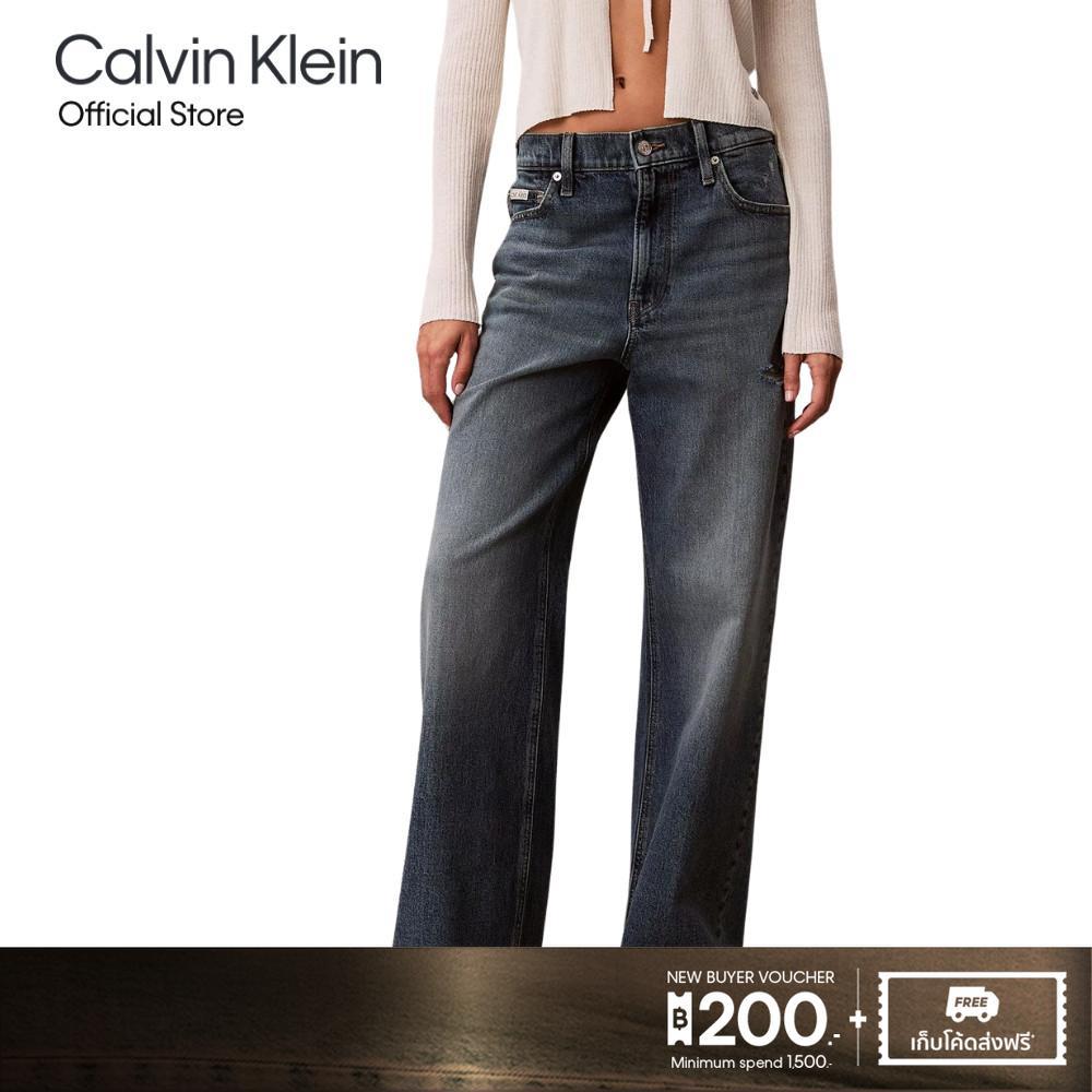 CALVIN KLEIN กางเกงยีนส์ผู้หญิงเอวสูง High-waist Wide Leg รุ่น 47F971G 3S7-สีฟ้า