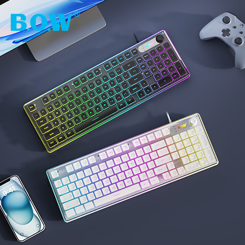 BOW K180 Series RGB Backlight Triple-Mode คีย์บอร์ดบลูทูธชาร์จสํานักงานน้ําหนักเบาบางสําหรับแล็ปท็อปแท็บเล็ตเดสก์ท็อป