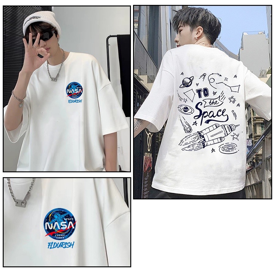 เสื้อยืดผ้าฝ้ายแท้ พิมพ์ลายธีมอวกาศNASA ทันสมัย