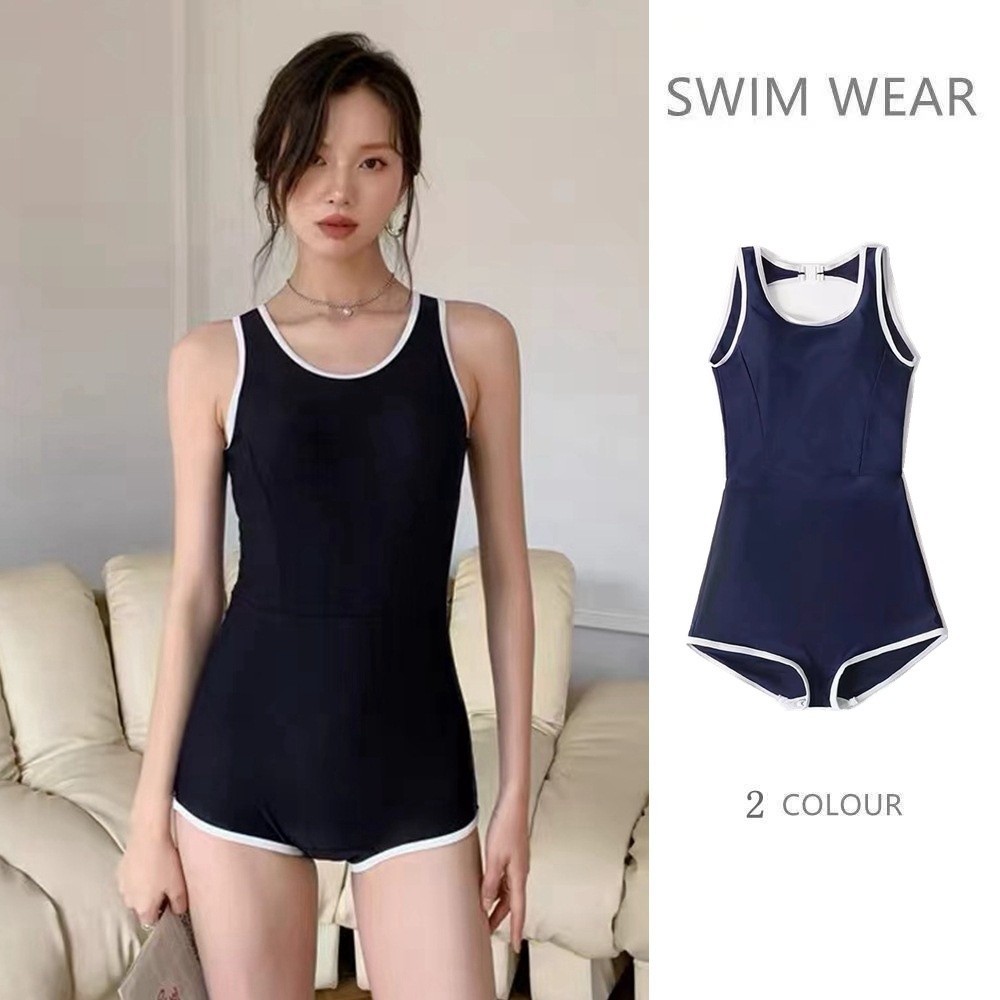 One-piece quick-dry boxer swim suit small slimming sports style simple Female ✨iowa234.th✨